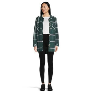 Woods Women's Evelyn Flannel Shacket Relaxed Fit Small Green Plaid